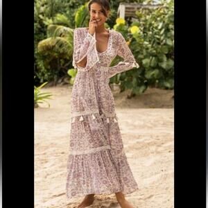 Miss June Paris long sleeve romantic maxi dress purple white peasant sz 2